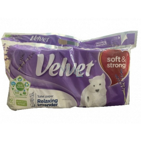 Velvet Relaxing Lavender jemný biely toaletný papier s kvetinovou potlačou 150 ks 3-vrstvový 8 ks