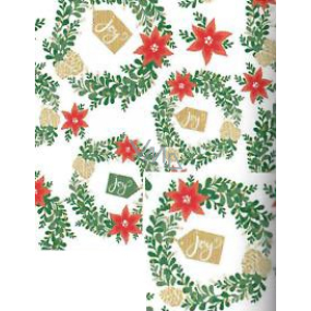 Nekupto Vianočný baliaci papier na darčeky 70 x 1000 cm Biela poinsettia, vetvičky
