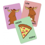 Albi Taco, mačka, koza, syr, pizza na zadnej strane kartovej hry odporúčaný vek 8+