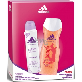 Adidas Soften antiperspitant dezodorant sprej pre ženy 150 ml + Happy sprchový gél 250 ml, kozmetická sada