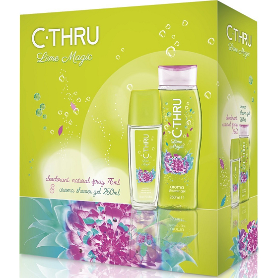C-Thru Lime Magic parfumovaný dezodorant sklo pre ženy 75 ml + sprchový gél 250 ml, kozmetická sada