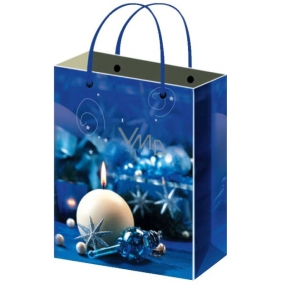 Anjel Darčeková papierová taška 45,5 x 33 x 10,5 cm modrá, biela sviečka XL