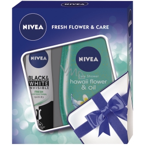 Nivea Black & White Fresh antiperspirant sprej pre ženy 150 ml + Hawaii Flower & Oil sprchový gél 250 ml, kozmetická sada