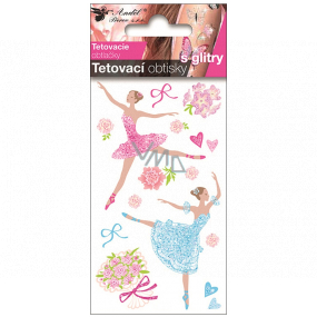 Tetovacie obtlačky farebné detské s glitrami Baletky 10,5 x 6 cm