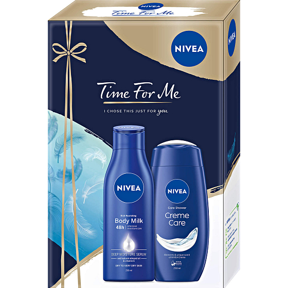 Nivea Time For Me Body Milk telové mlieko 250 ml + Creme Care sprchový gél 250 ml, kozmetická sada
