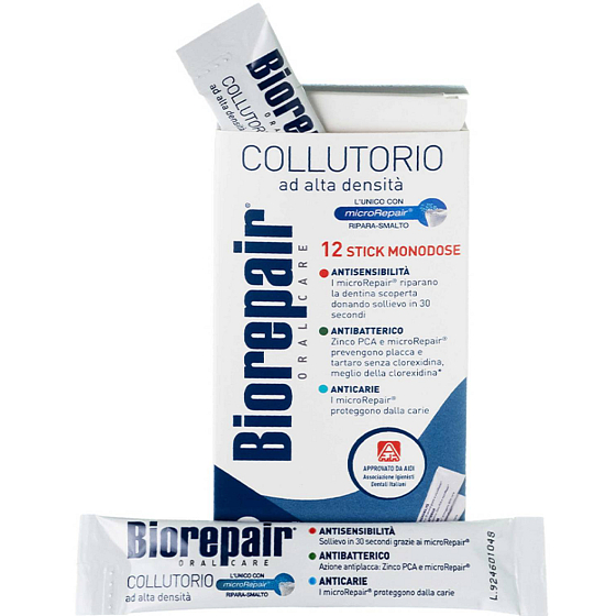 Biorepair Collutorio 3v1 antibakteriálna ústna voda v 12 x 12 ml vrecúšku