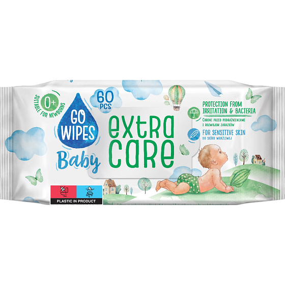 Go Wipes Baby Extra Care detské vlhčené utierky, 60 ks