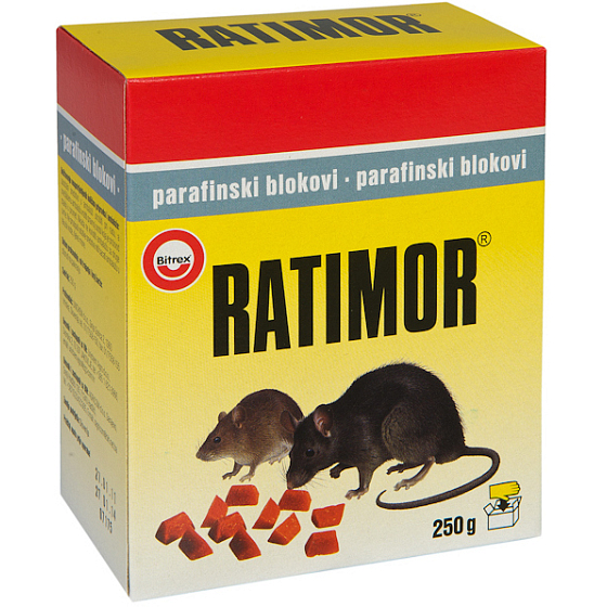 Ratimor parafínové bloky jed na hubenie hlodavcov s vysokou odolnosťou proti vlhkosti 250 g