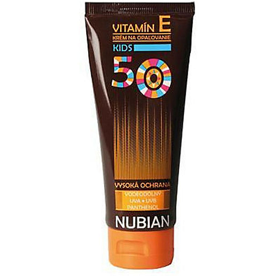 Nubian F50 vitamín E Vodeodolný krém na opaľovanie pre deti 100 g tuba