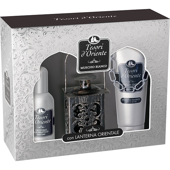 Tesoro d Oriente Muschio Bianco toaletná voda 100 ml + sprchový gél 250 ml + lampáš, darčeková sada pre ženy