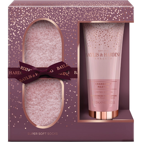 Baylis & Harding Brusnicové Martini mlieko na nohy 125 ml + jemné ponožky, kozmetická sada