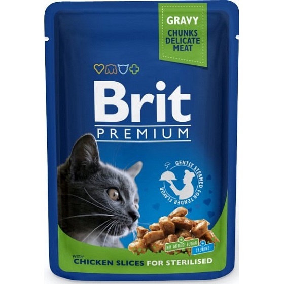 Brit Premium Kuracie kúsky pre kastrované mačky kompletné krmivo kapsička 100 g