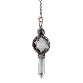 Quartz Merkaba kyvadlo + číry kremeň + bronz, prívesok z prírodného kameňa 7,7 cm, retiazka cca 26,5 cm