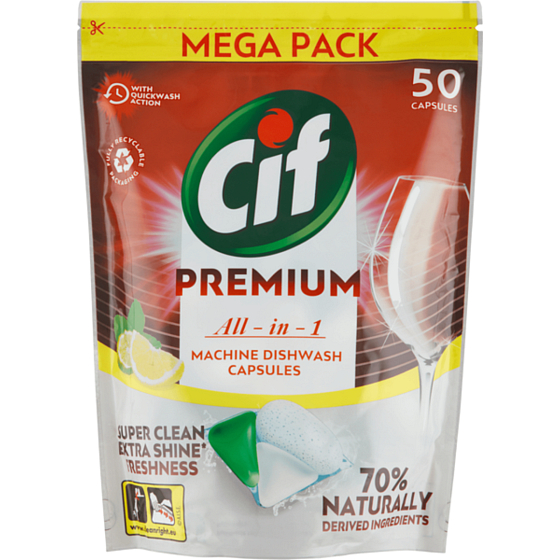 Cif Premium All in 1 Citrón tablety do umývačky riadu 50 ks