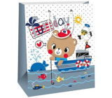 Ditipo Papierová darčeková taška 26,4 x 13,6 x 32,7 cm pre deti - medvedík v loďke