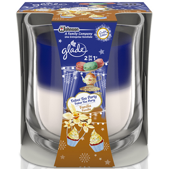Glade by Brise 2v1 Velvet Tea Party & Vanilla vonná sviečka v skle, doba horenia až 30 hodín 135 g