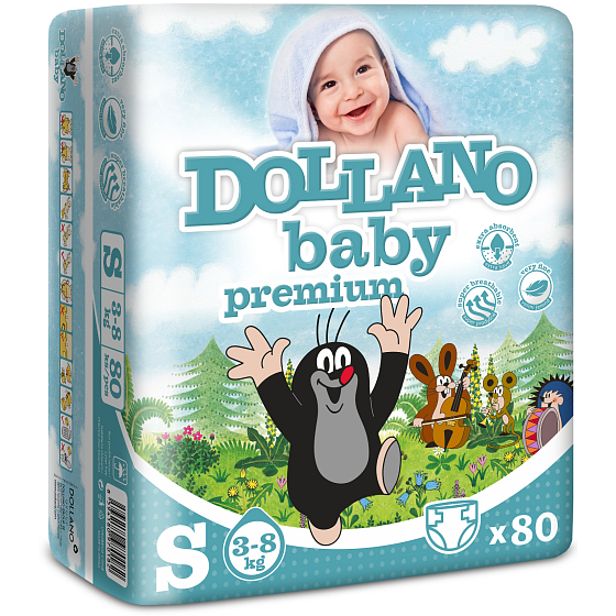 Dollano Baby Krtkova plienky Premium S 3-8 kg plienkové nohavičky 80 kusov