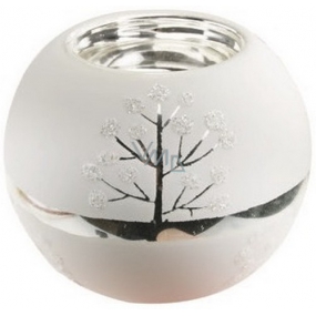 Svietnik sklenený bielo-strieborný 8 cm
