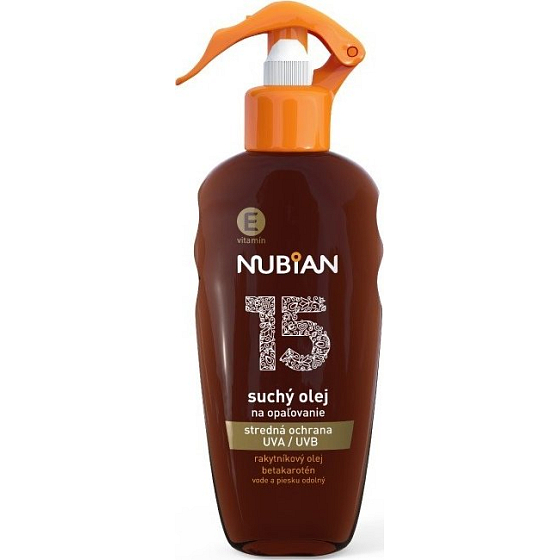 Nubian OF15 vode a piesku odolný suchý olej na opaľovanie sprej 200 ml