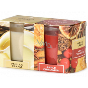 Emóciám Vanilla Cream & Apple Cinnamon - Vanilkový krém a jablčná škorice vonná sviečka sklo 52 x 65 mm 2 kusy v krabičke