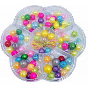 Plastové perleťové korálky rôznych veľkostí a farieb 5 mm, 7 mm, 1 cm a 1,2 cm v plastovej krabičke