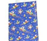 Zöwie Dárkový balicí papír 70 x 200 cm Bambini tmavě modrý - Santa na raketě, sob, měsíc