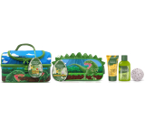 Baylis & Harding Dinosaurus pena do kúpeľa 100 ml + šampón na vlasy 30 ml + šumivá bomba do kúpeľa 4 x 20 g + hubka do kúpeľa + kozmetická taška, kozmetická sada pre deti