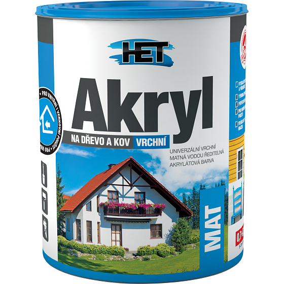 Het Akryl Mat univerzálna farba na drevo i kov, 0100 biela, 700 g