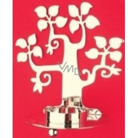 Svietnik kovový strieborný listnatý strom, na čajovú sviečku 13 cm