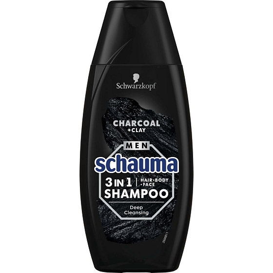 Schauma Men Charcoal & Clay 3v1 šampón na vlasy, telo a tvár 250 ml