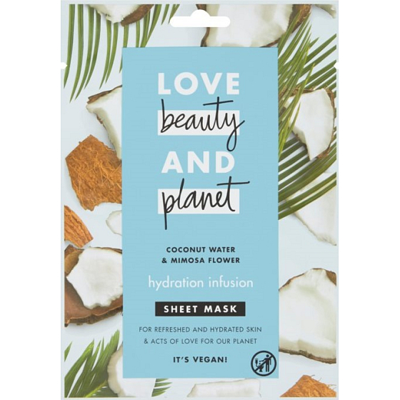 Love Beauty & Planet Kokosová voda a kvety Mimosa Textilná pleťová maska pre intenzívnu hydratáciu pleti 21 ml 1 ks