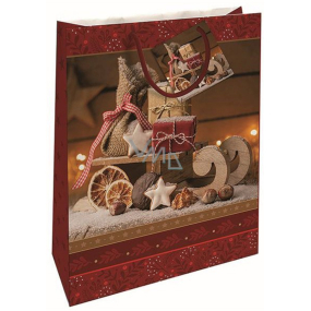 Nekupto Darčeková papierová taška 46 x 33 x 10,5 cm Vianočné sane červená