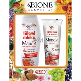 Bion Cosmetics Mandle regeneračné a výživné telové mlieko 500 ml + výživný balzam na ruky 200 ml, kozmetická sada