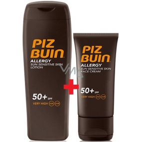 Piz Buin Allergy SPF50 mlieko na opaľovanie 200 ml + SPF50 opaľovací krém na tvár 50 ml, duopack