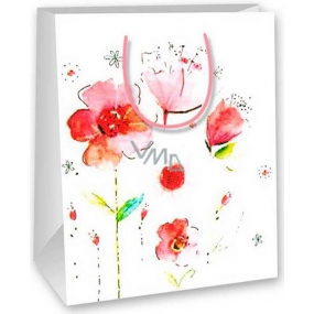 Ditipo Darčeková papierová taška 18 x 10 x 22,7 cm biela, červené kvety