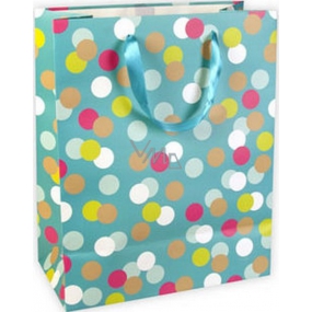 Ditipo Darčeková papierová taška Glitter 26,4 x 13,6 x 32,7 cm tyrkysová, farebná kolieska QAB