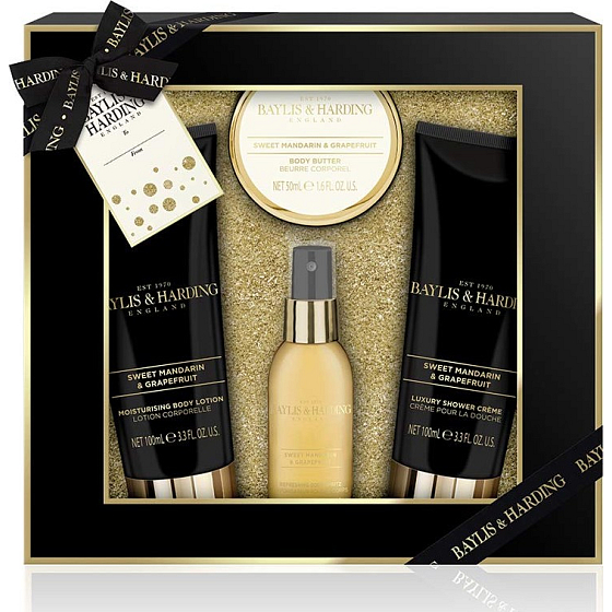 Baylis & Harding Sladká mandarínka a Grapefruit sprchový krém 100 ml + telové mlieko 100 ml + telový sprej 50 ml + telové maslo 50 ml, kozmetická sada