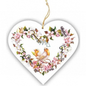 Bohemia Gifts Drevené dekoračné srdce s potlačou Dva vtáčiky 13 cm
