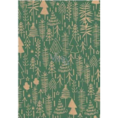 Ditipo Vianočný baliaci papier na darčeky 70 x 200 cm Kraft zelený, béžové stromčeky