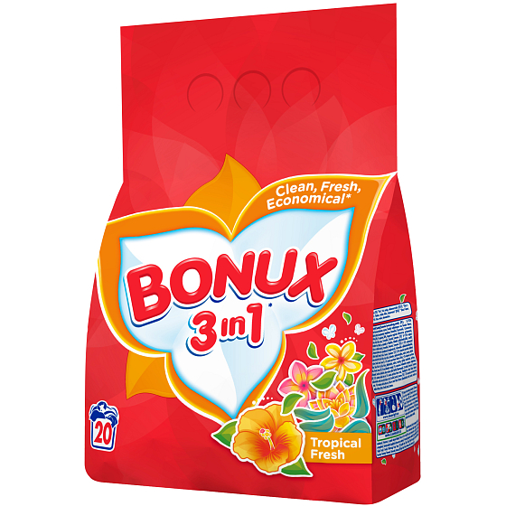 Bonux Tropical Fresh 3v1 prací prášok 20 dávok 1,5 kg