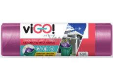 VIGO! Vrecia na odpad zaťahovacie fialové, 27 μ, 120 litrov 70 x 100 cm 10 kusov