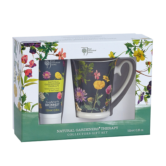 Bronnley RHS Natural Gardeners Therapy krém na ruky a nechty 100 ml + Hrnček darčeková sada - POŠKODENÉ