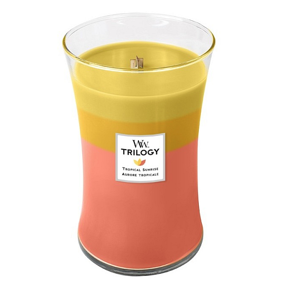 Woodwick Trilogy Tropical Sunrise - Tropický východ slnka vonná sviečka s dreveným knôtom a viečkom sklo veľká 609 g