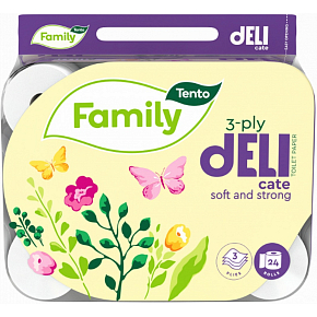Tento Family Delicate toaletný papier 117 útržkov 3 vrstvy 24 kusov Tento Family Delicate toaletný papier 117 útržkov 3 vrstvy 24 kusov