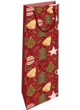 Nekupto Darčeková papierová taška na fľašu 33 x 10 x 9 cm Vianočné stromčeky červená