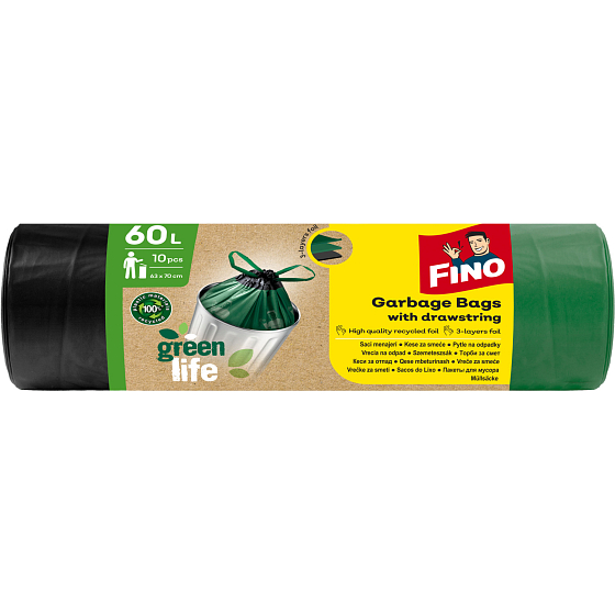 Fino Green Life recyklované PE zatahovacie vrecká na odpad, 63 × 72 cm, 60 l, 10 ks