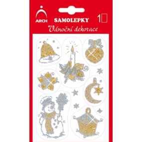 Arch Holografické dekoračné samolepky vianočný s glitrami 705-SG zlato-strieborné 8,5 x 12,5 cm