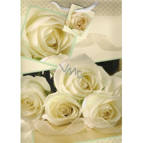 Nekupto Darčeková papierová taška 32,5 x 26 x 13 cm Biele ruže 1 kus 583 01