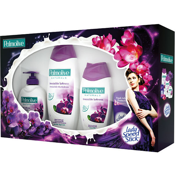 Palmolive Fialový dotyk stick 45 g + tekuté mydlo 300 ml + pena do kúpeľa 500 ml + sprchový gél 250 ml, kozmetická sada