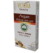 Victoria Beauty Argan Depilačné voskové pásiky na tvár a oblasť bikín s arganovým olejom 20 kusov + 2 obrúsky 22 kusov